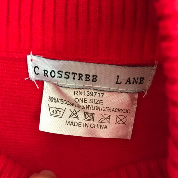 CROSSTREE LANE Unstructured Red Fringe Poncho Turtleneck Sweater O/S - Picture 2 of 4